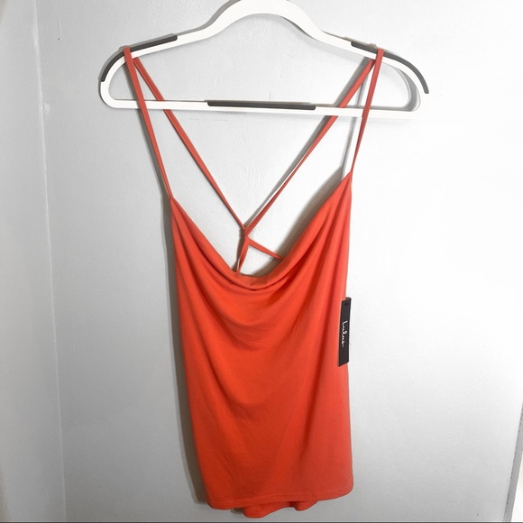 LULU’S NWT spaghetti strap cross straps v neck tank top orange pink size medium - Picture 2 of 5